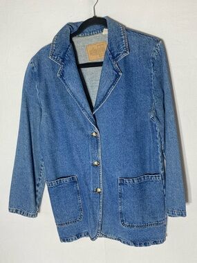 Vintage 90s Option Elle Blue Denim Blazer Jean Jacket S Western Festival Boho